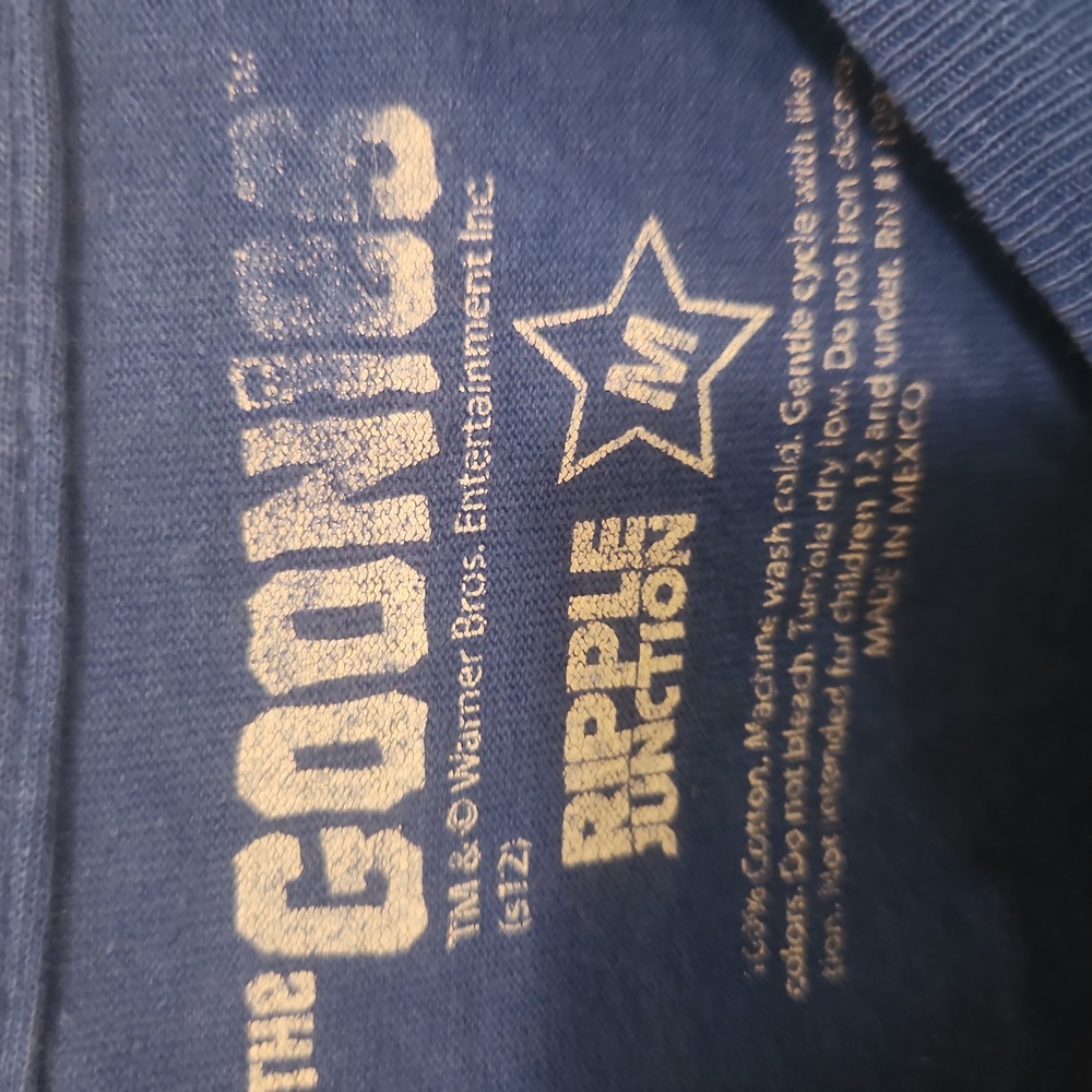 Goonies Blue and White 100% Cotton Graphic Tee Shirt Ripple Junction - Picture 3 of 5